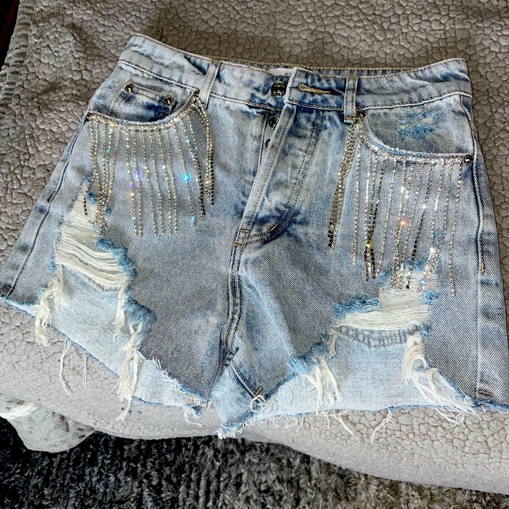 Adika rhinestone fringe pocket shorts